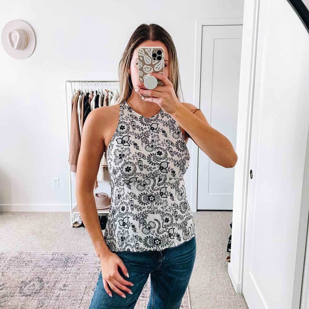 ALC B&W Floral Silk Tank Top EUC Sz 0‎